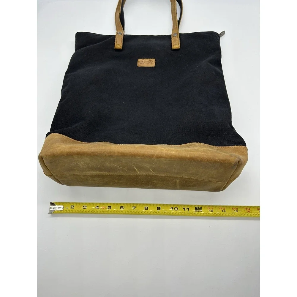 VASCHY Vintage Waxed Canvas Tote Bag Leather Bottom 15.5